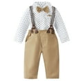 thumbnail image 4 of Zshosam Baby Boy Outfit Toddler Boy Clothes Suit Gentleman Wedding Outfits, Formal Dress Shirt+Bowtie+Vest+Pants Size 5T 6T,(Khaki 5-6 Years), 4 of 9