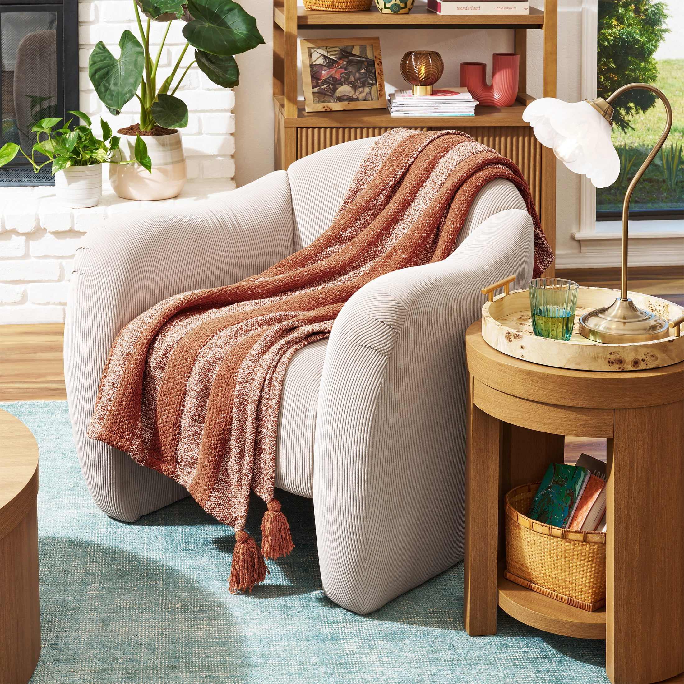 Beautiful Terracotta Chenille Striped Throw by Drew Barrymore, 50" x 60"
