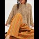 thumbnail image 3 of Suéteres Cortos de Punto para Mujer, de Gran Tamaño, con Mangas 3/4 y Cuello Redondo, Informales, para Otoño. Caqui L, 3 of 5