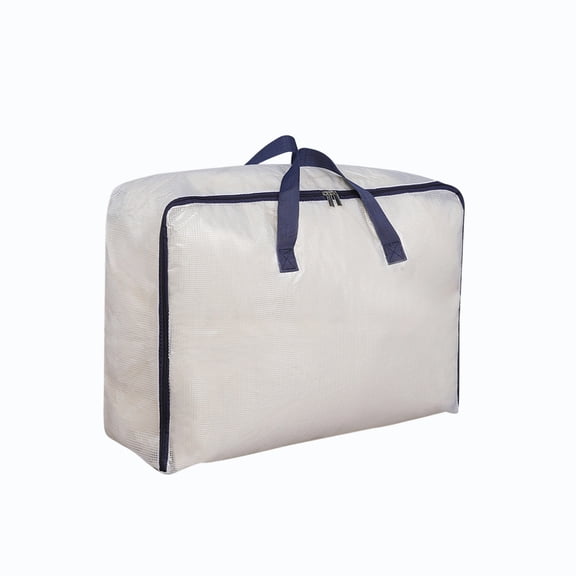 Medium Clear PVC Storage Bag with Reinforced Handles and Double Zipper, Foldable Bedding Organizer for Clothes, Quilts, Blankets, Moving and Closets