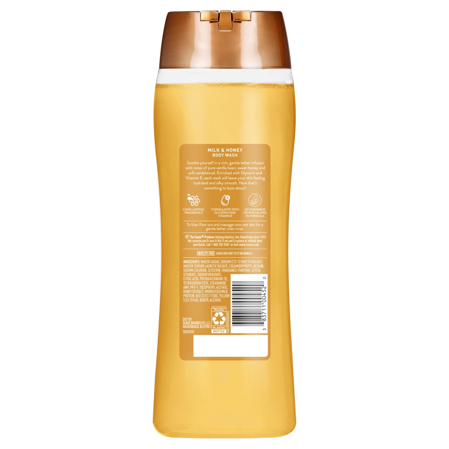 (3 pack) Suave Milk & Honey Moisturizing Body Wash with Glycerin & Vitamin E, 18 FL OZ