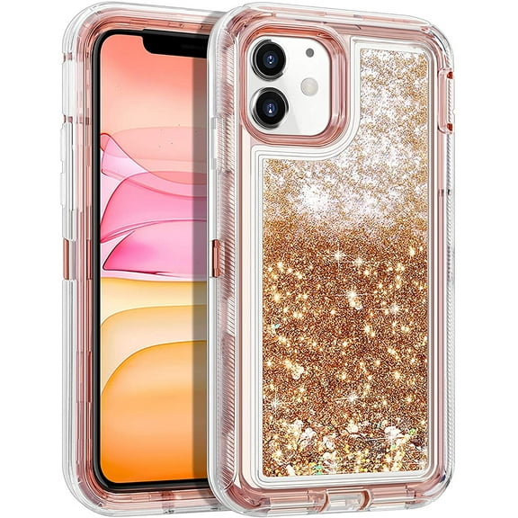 Entronix Heavy Duty Case Compatible with iPhone 11, Liquid Glitter Back Cover, Rose Gold