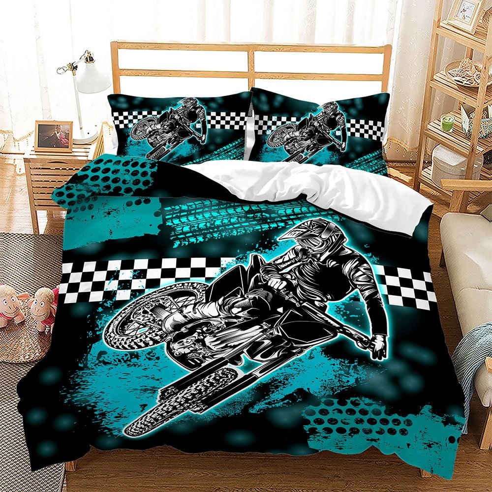 3D Motorcyclist Motorbike Print Bedding Sets Colorful Motorcycle
