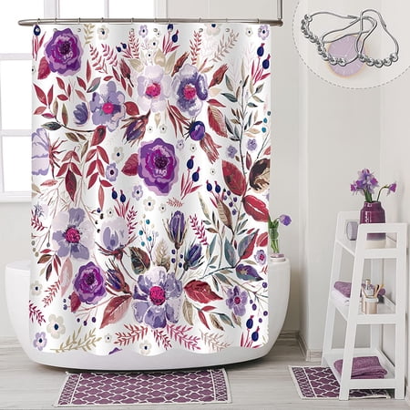 Rideau De Douche Floral Greenery Aquarelle - Rideau Étroit Hydrofuge 36x72 Pouces