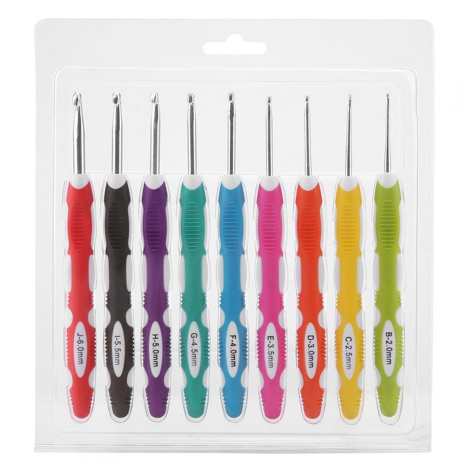 EOTVIA Crochet Hooks Kit - 9 Piece Set Crocheting Needles with Ergonomic Plastic Grips and 9 Hooks Sizes - Knitting & Crochet Supplies for Beginners, Comfortable/Easy to Use