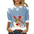 thumbnail image 2 of Hauts d'Été pour Femmes, Imprimé Décontracté de Noël, Manches Trois-Quarts, Col Rond, Blouse en Liquidation, 2 of 4