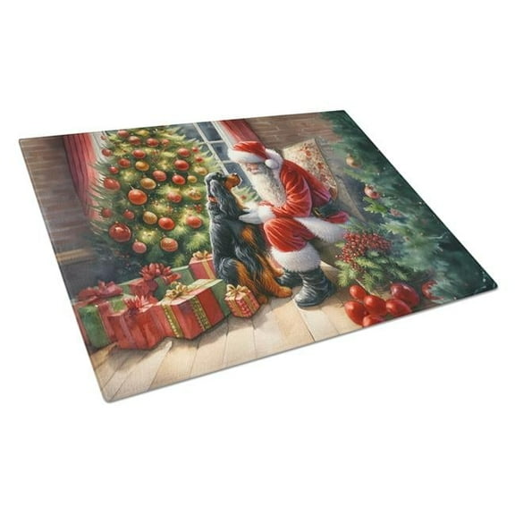 15 x 12 in. Unisex Gordon Setter & Santa Claus Glass Cutting Board