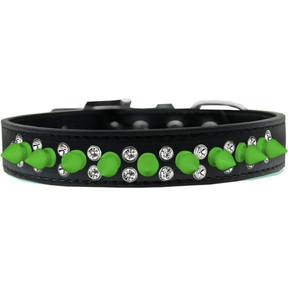 Pet and Dog Spike Collar, "Double Crystal Neon Green Spikes"