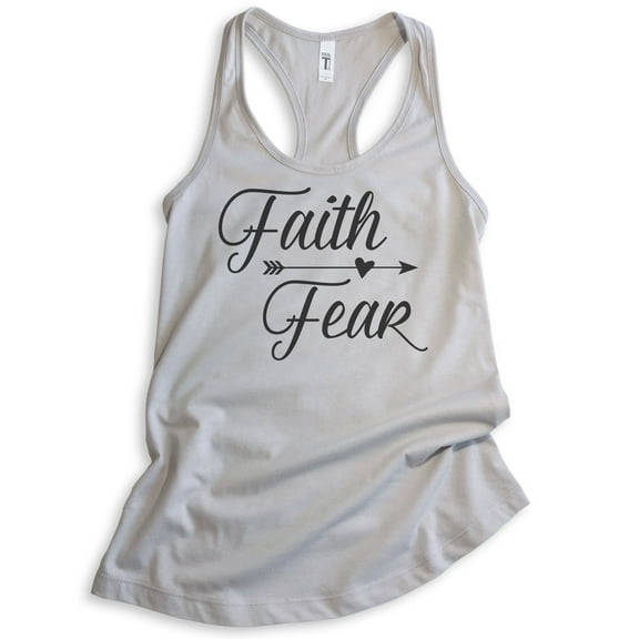 Faith Fear Tank Top, Ladies Racerback Tank Top, Christian Tank, Catholic Tank, Religion Tank, Grace Tank, Silver Gray, Small