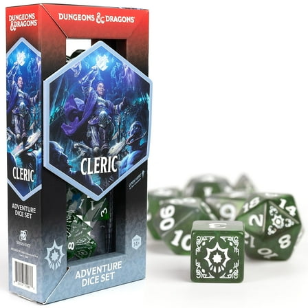 Dungeons & Dragons: D&D Adventure Dice: Cleric - Green - 15pc RPG Die Set, Class Symbols, Roleplaying Game Accessory, Sirius Dice, Officially Licensed