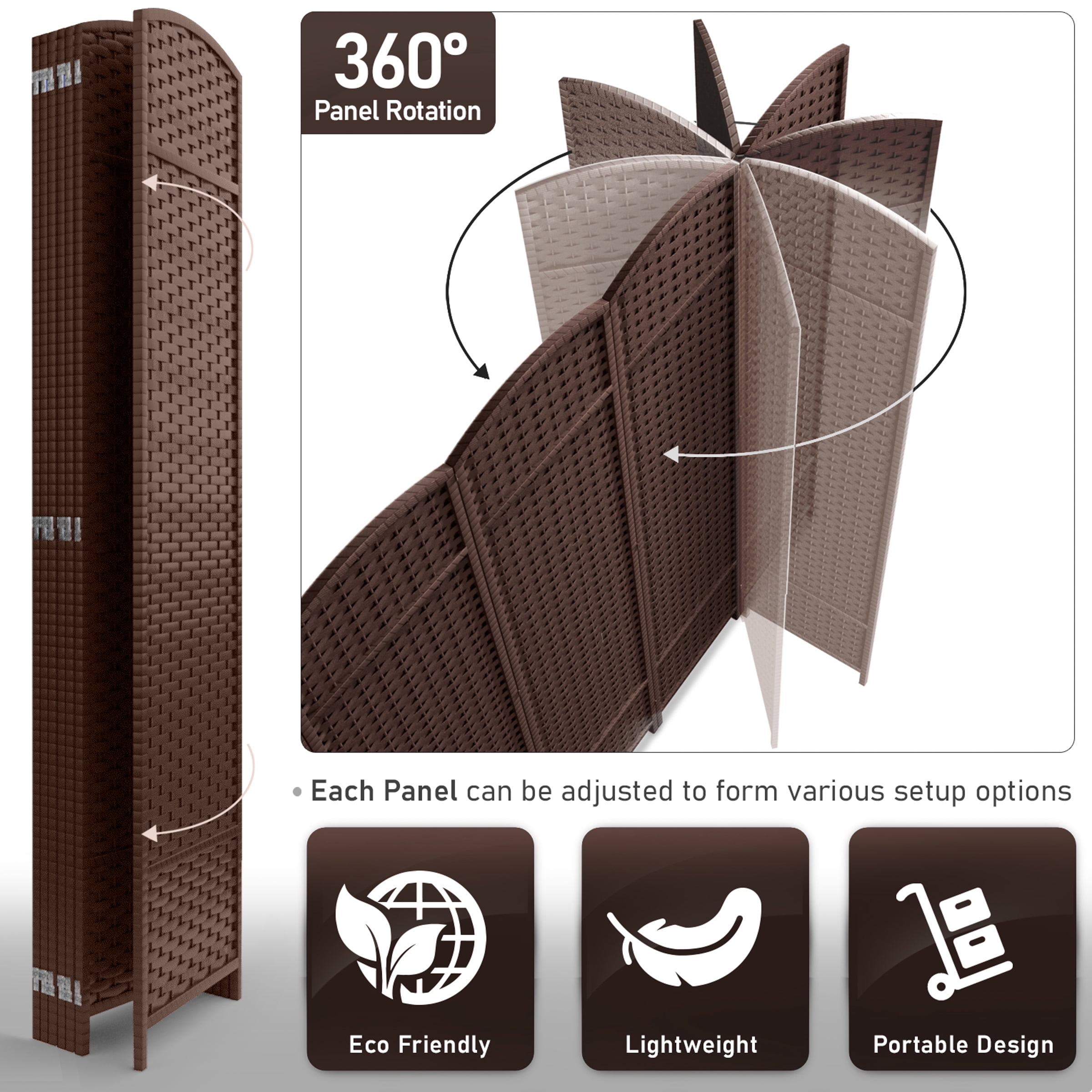 Sorbus 7-Panel Wide Folding Room Divider Privacy Screen, Hand-Woven Chocolate Mesh
