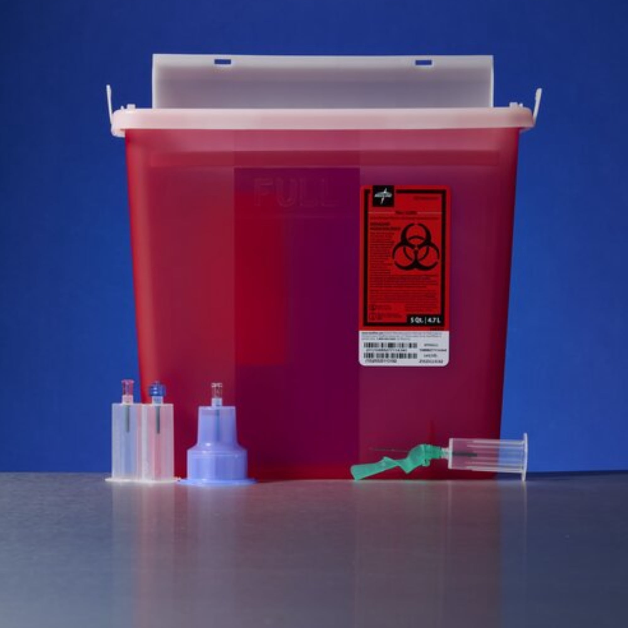 Medline Biohazard Patient Room Sharps Containers, 5 Qt, Translucent Red, 20 Count