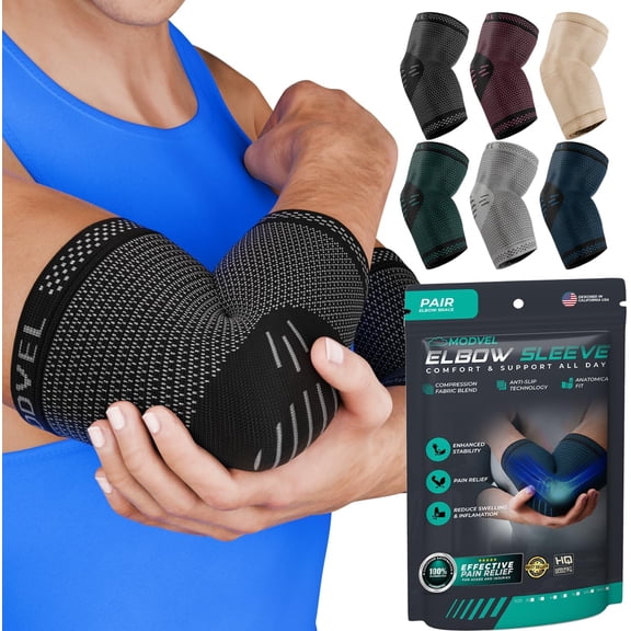 MODVEL Elbow Brace, Black, Small, (2 Pack)