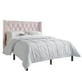 thumbnail image 3 of Castle Place Button Tufted Wingback Velvet Upholstered Bed with 2 Nightstands, Light Pink, King, 3 of 12