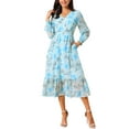 thumbnail image 2 of INSPIRE CHIC Women's Chiffon Dresses Long Sleeves Semi Sheer Ruffle Tiered Boho Floral Dress with Pocket XL Blue, 2 of 6