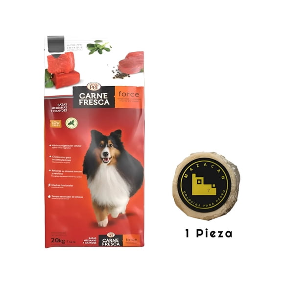 GRANDPET CARNE FRESCA FORCE 20 KG + Mazacan Para Perro 1 pza