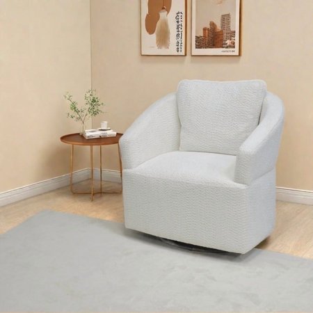 Round Armchair featuring 360° Swivel, High Backrest & Upholstered in Beige Velvet for Living Room, Bedroom & Office