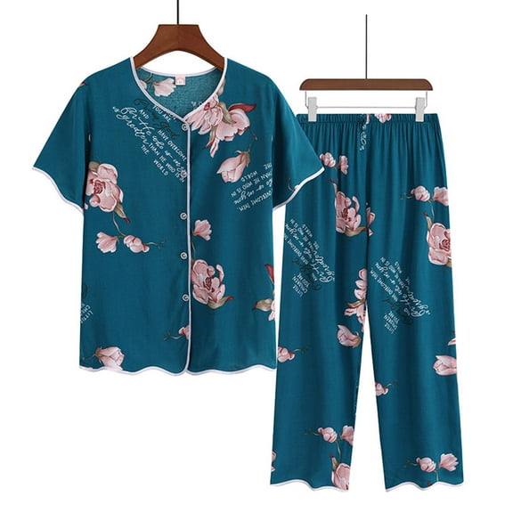 Nrmvnmi 2 Pcs Silk Pajamas for Women 2024 Fashion Pajama Short Floral Tunic Top Sleepwear Soft Pj Capris Lounge Sets Pjs Shorts Set
