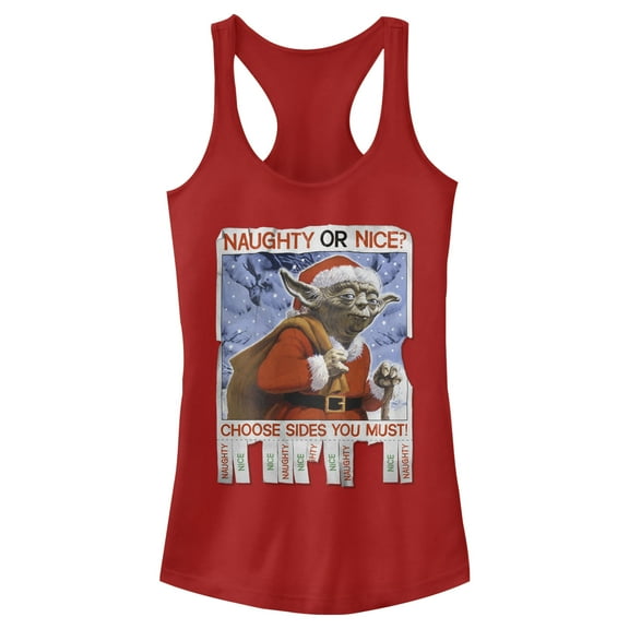 Junior's Star Wars Christmas Yoda Naughty or Nice  Racerback Tank Top Scarlet Large