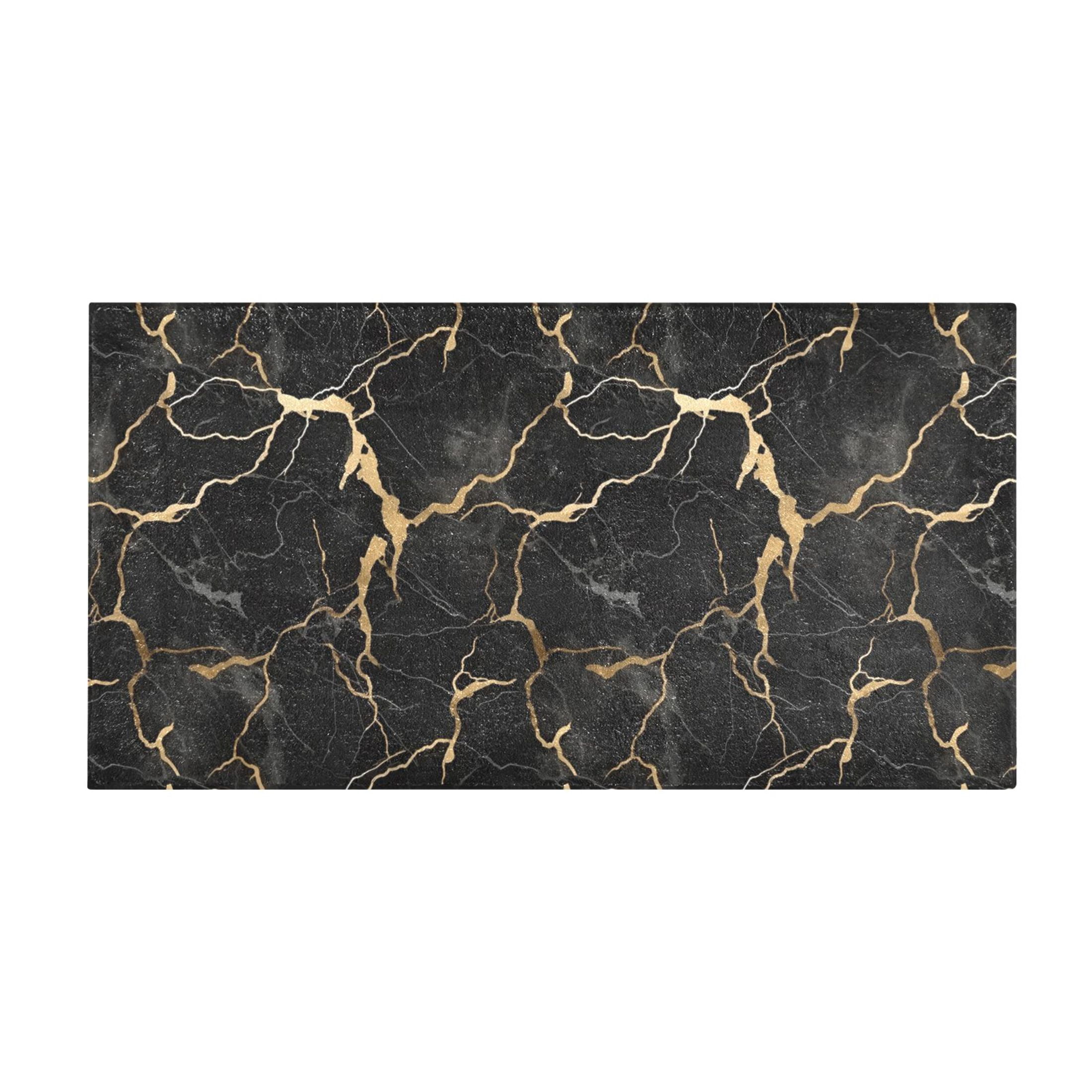 Bath Mat Soft Plush Non-Slip Absorbent Bathroom Rugs 39"x20" Black and Gold Marble