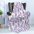 thumbnail image 4 of Floral Soft Flannel Fleece Blanket, Thriving Seasonal Plants with Randomly Distributed Lilac Posies Abstract Style, Cozy Plush for Indoor and Outdoor Use, 50" x 70", Violet and White, by Ambesonne, 4 of 5