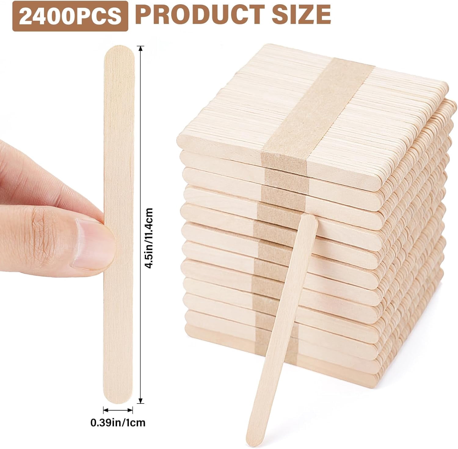 2400 Pcs Popsicle Sticks for Crafts,4.5 Inch Wooden Craft Sticks,Natural Wood Stick Waxing,Ice Cream Sticks,Hair Removal and Waxing Supplies,DIY Crafts Home Art Projects