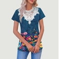 thumbnail image 5 of cocolona Womens Summer Tops Short Sleeve Lace V Neck T-shirt Fashion Casual Floral Print Tees Loose Tunic Blouses, 5 of 5