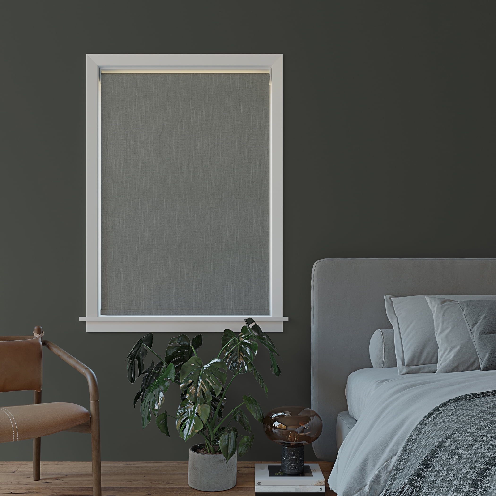 Sun Zero Everly Slub Texture 100% Blackout Cordless Roller Shade, 27"x72", Gray