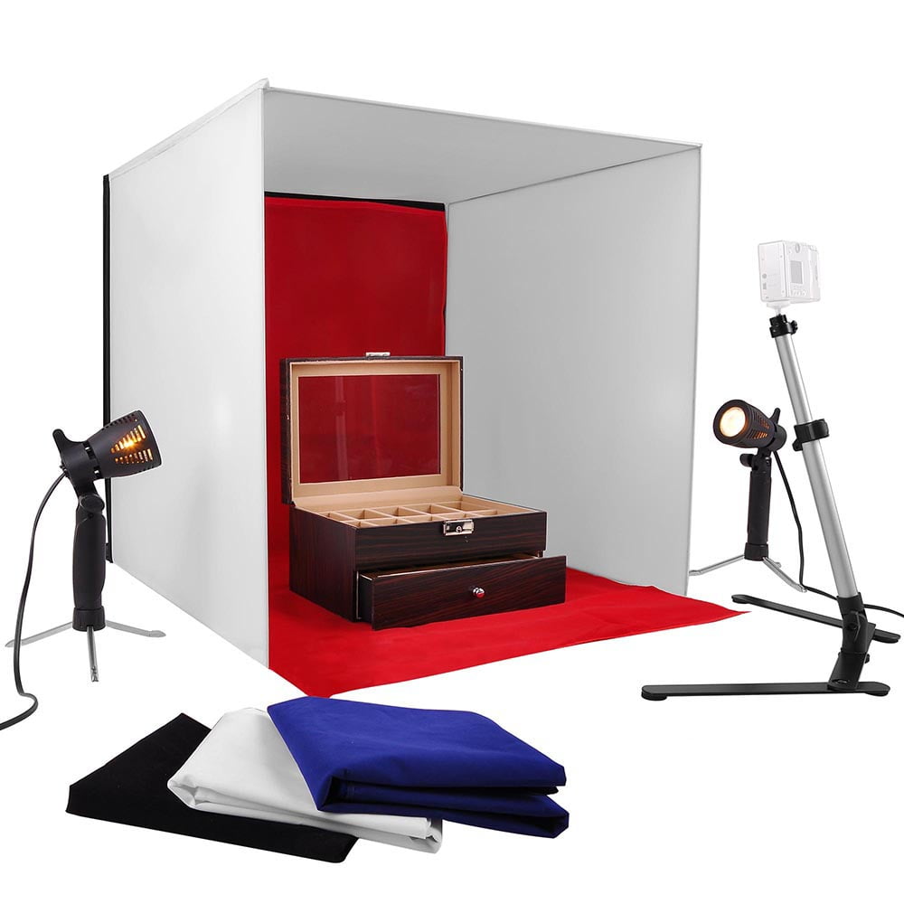 Red and White Phot-R 60x60x60cm Professional Photography Photo Studio Light Cube Tent Soft Box including 4 Coloured Backdrops Black Blue Carry Case