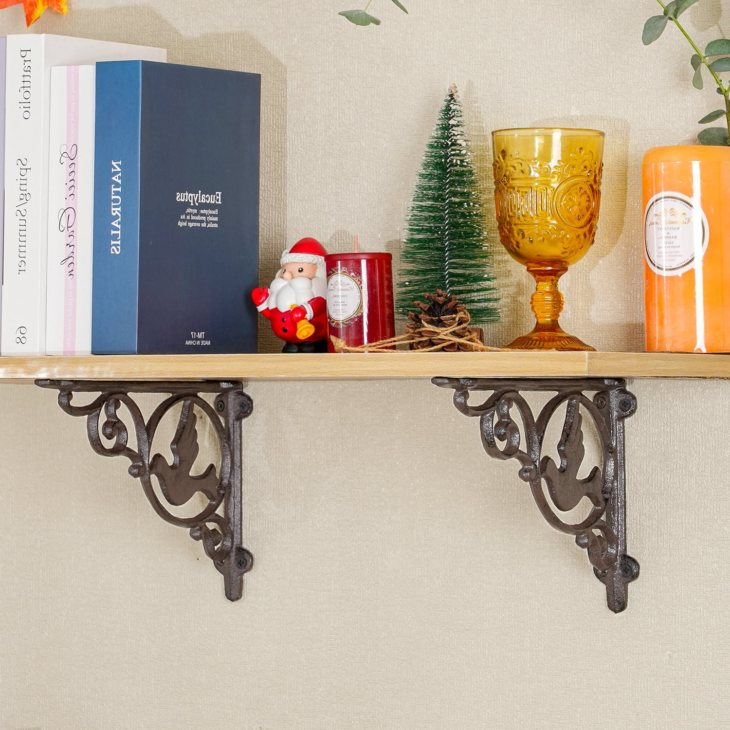 Sungmor 9.2 Inch Cast Iron Rustic White Brackets for Shelves, 2PC Vintage Decorative Angle Support Doorway Bracket, Shelves Corbels, Wall Mounted Floating Shelf Bracket