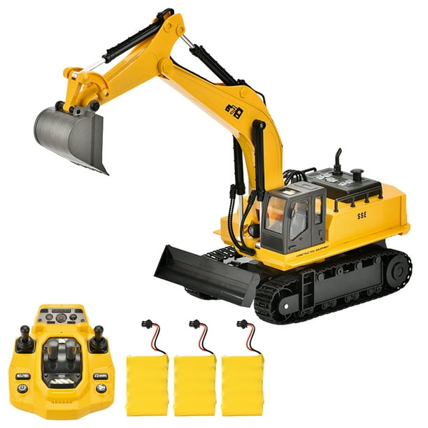 Excavador de control remoto de excavadora y Juguete de Excavadora, Vehículos de Constructucción de 15 Canales Con Luces Sonidos 3 Baterías, Regalo de Cumpeados para Niños Nijos
