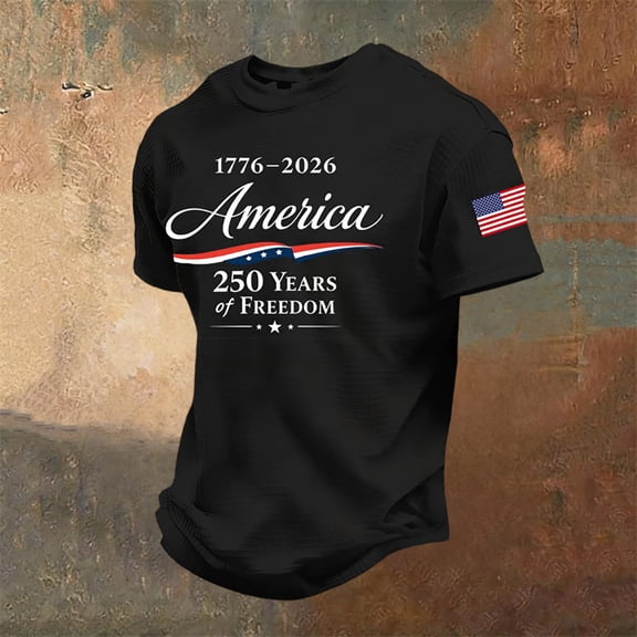 HOWPAY Mens USA 250th Anniversary Shirt Short Sleeve Crew Neck Independence Day Patriotic Tops 1776-2026 Commemorative Casual Tees Black L