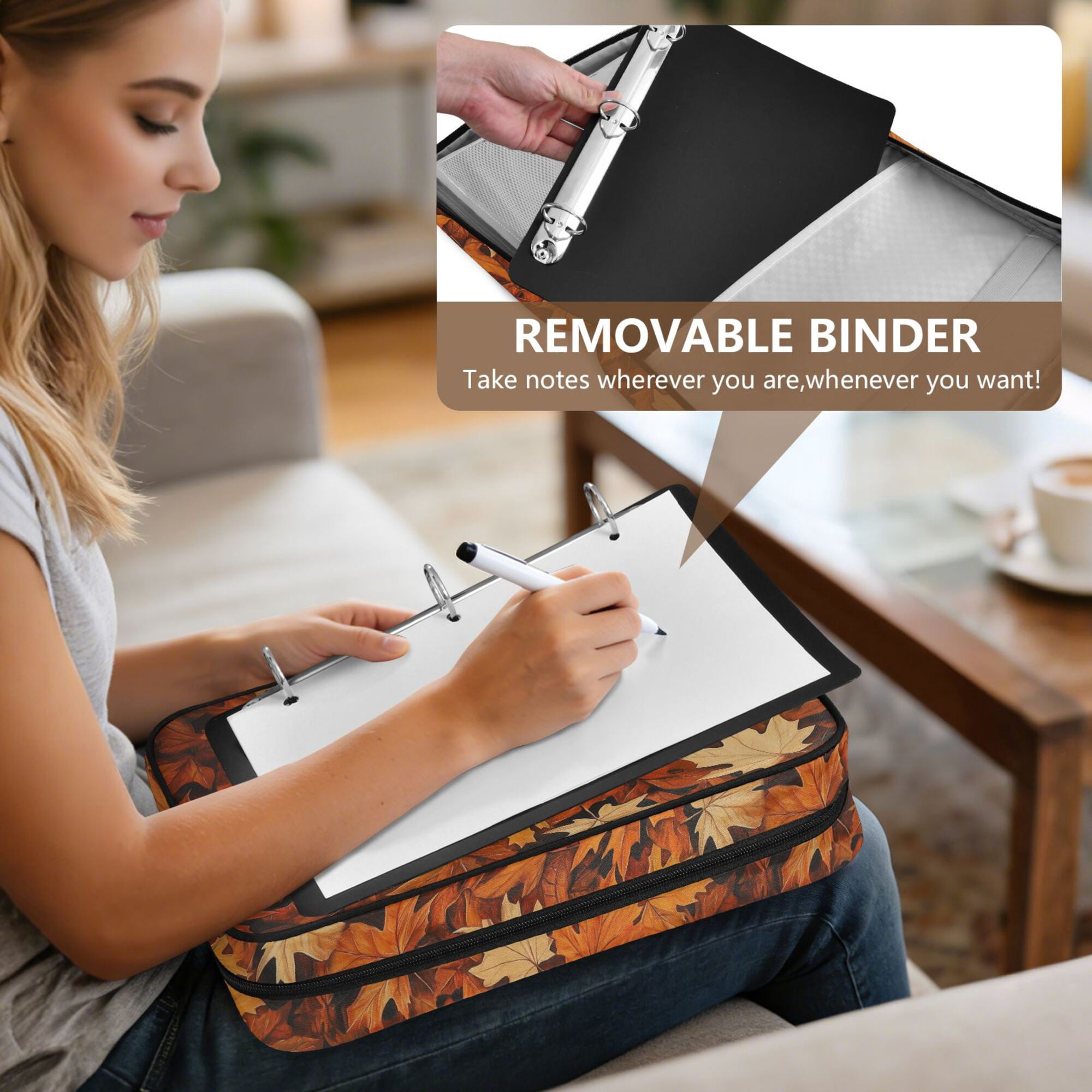 FORMRS Accordion File Folder A4 Size 7-Pocket Expanding Document Organizer Bag with 3 Ring Binder, Fall Pattern