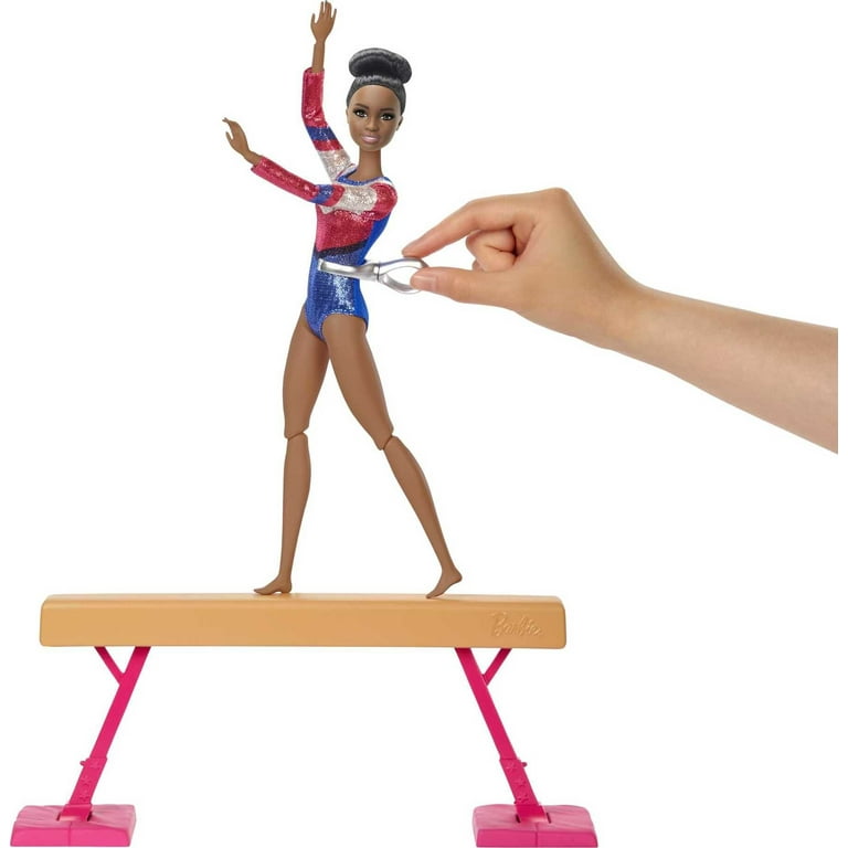 Barbie Gymnastics Playset with Brunette Doll & 15+ Accessories, Twirling  Gymnast Toy & Balance Beam