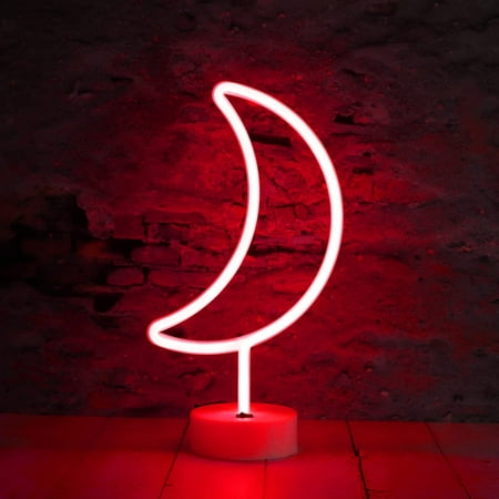 

SAYTAY LED Neon Moon Lights Moon Shape Neon Signs Crescent Night Lights Battery Operated Desk Table Lamp for Bedroom Bar Wall Decor-Moon with Holder Base