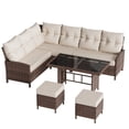 thumbnail image 2 of POTEBAN Outdoor Rattan 7-Piece Dining Set, Sectional Sofa Couch with Table & Chairs, All-Weather Conversation Set for Deck, Backyard, Khaki, 2 of 10