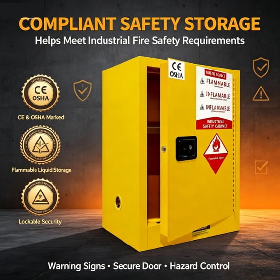 24 gallon Yellow Fire Resistant Chemical Safety Cabinet, Double-Walled Steel Spill Proof Flammable Liquid Cabinet, Easy Assembly Lockable Door for Home Garage Lab Commercial Workshop