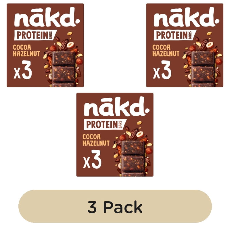 nakd. Protein Cocoa Hazelnut Bars Multipack 3 x 45g, British Import (Pack of 3)