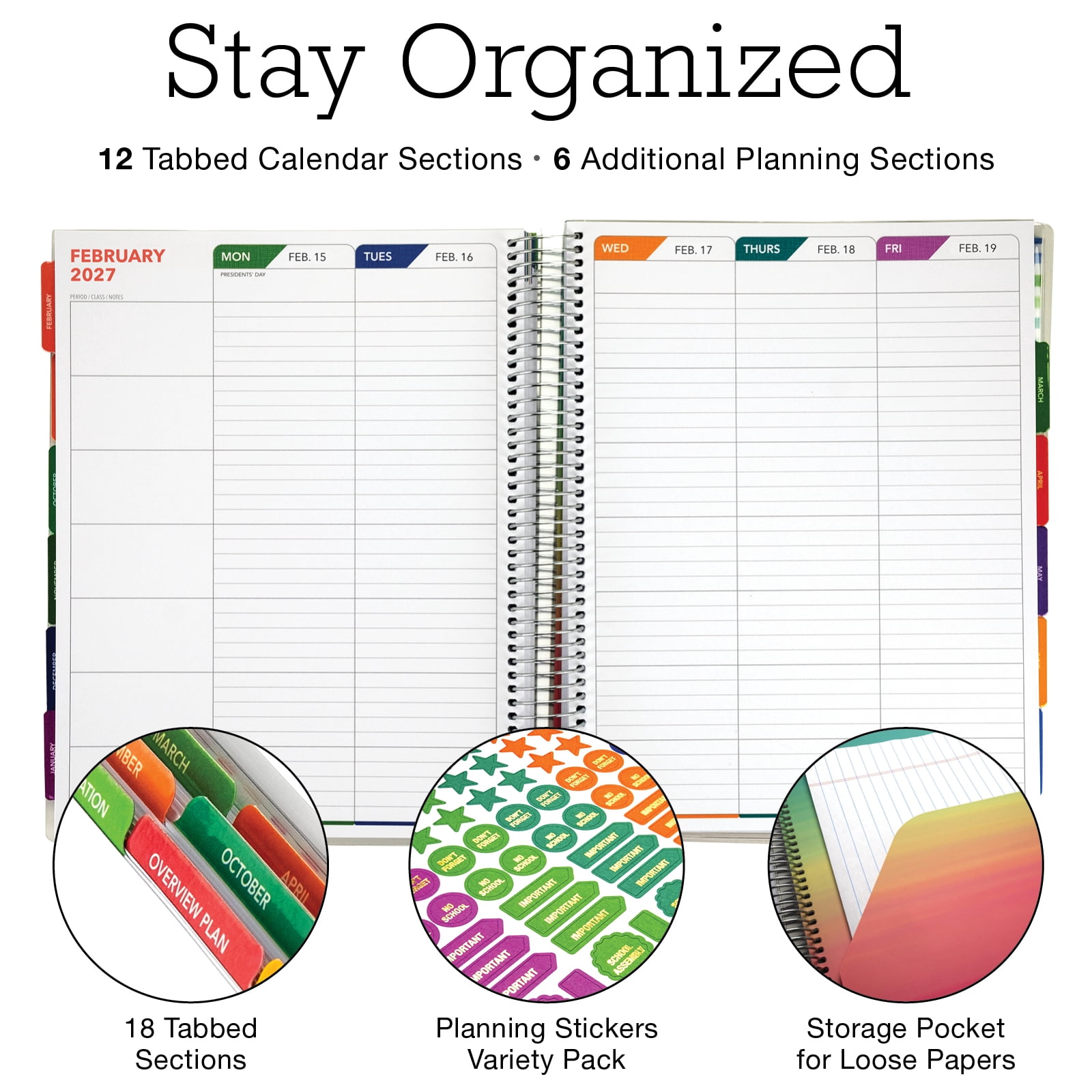 2026-2027 Excello Brands 8.5" x 11" Academic Year Deluxe Teacher Planner, Weekly/Monthly, 12 Month, Teal Gold Marble