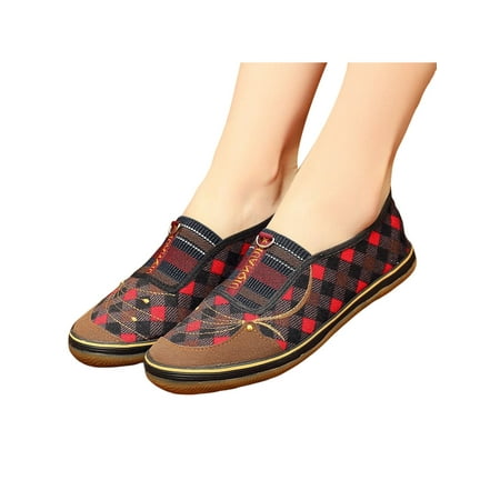 

Lacyhop Womens Flats Non-Slip Casual Shoes Slip On Loafers Travel Breathable Espadrille Slip-Resistant Comfort Boat Shoe Red Plaid 8