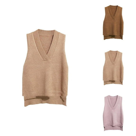 Sleeveless Sweater Vest for Women Oversized Boho Style Fall Fashion Women's And Winter V Neck Knitted Vest Loose All Matching Sweater Vest Solid Color Vest Sleeveless Sweater Vest