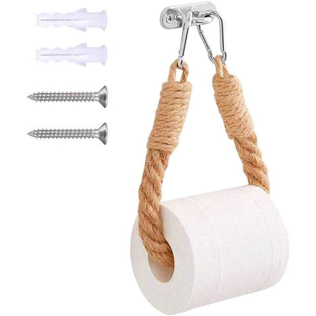 Portarrollos de Papel Higiénico, Portarrollos de Papel Higiénico Vintage en Cuerda de Cáñamo Almacenamiento de Papel Higiénico de Pared para Decoración de Baño Marrón, 2 x 49 cm
