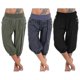 thumbnail image 4 of Women's Yoga Pants Side Pockets Harem Bloomers Capri Pants Bottoms Quick Dry Moisture Wicking Lightweight Hippie Boho Light Blue Tangerine Powder Whit, 4 of 5