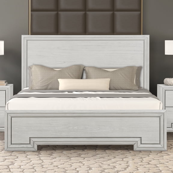 Furniture of America Elres Solid Wood Panel Bed, Queen, Rustic White