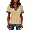 thumbnail image 4 of Resicozy Denim Shirt for Women Short Sleeve Denim Top Collared V Neck Buttons Decor Dressy Casual Blouses Khaki 2XL, 4 of 6