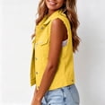 thumbnail image 6 of Admvng Womens Collared Denim Sleeveless Vest Plus Size Button Down Chest Pocket Cropped Colored Jean Casual Layering Gilet, 6 of 8