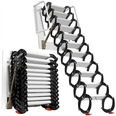 12 Steps Foldable Attic Stairs, Wall Mounted Stairs Outdoor Home, 9.8FT Al-Mg Alloy Retractable Attic Stairs