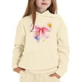 thumbnail image 4 of Toddler Girls Hoodies Sweatshirts Young Girls Fashion Long Sleeve Hooded Sweatshirt With Bow Print Pocket Fall Winter Season Clothing Beige Size 4-5T, 4 of 4