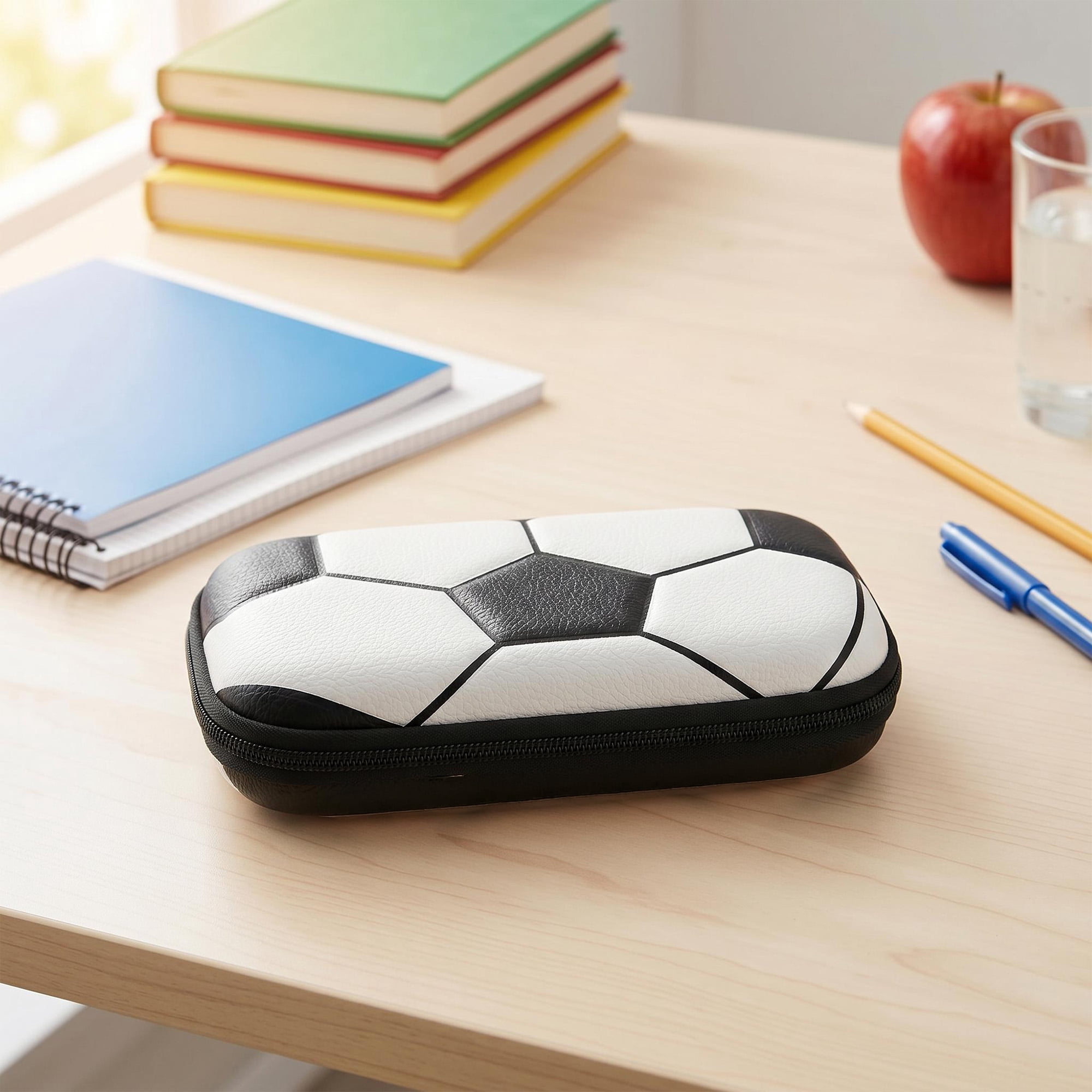 Pen+Gear Soccer Pencil Case, Black and White