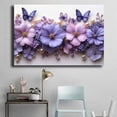 thumbnail image 4 of Mudket Purple Flower & Butterfly with Pearl Canvas Wall Art, Floral Wall Decor, Framed Ready to Hang Botanical Artwork for Living Room Bedroom Bathroom - 12"L x 8"W, 4 of 10